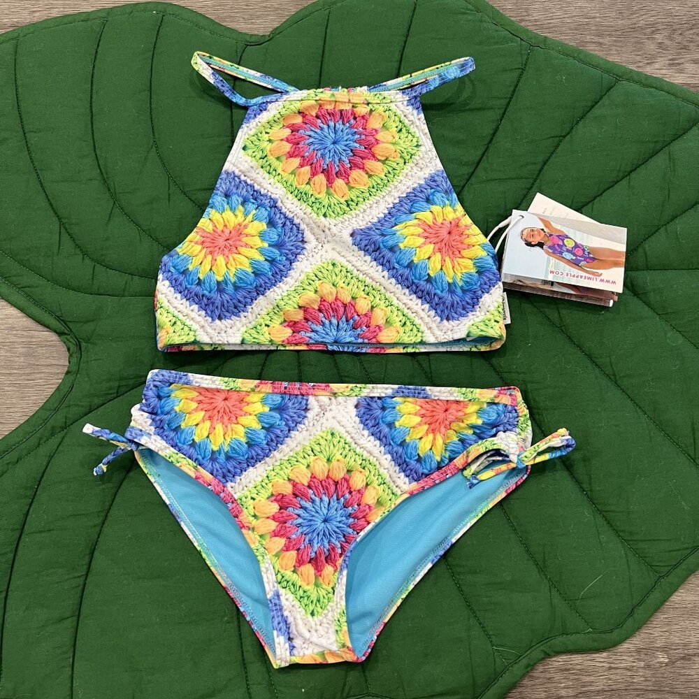 Limeapple Girls 14 Aolani Crochet Printed Two Piece Bikini Set Tankini